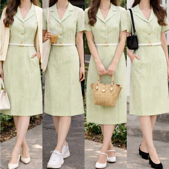 Vintage Retro Pastel Green Short-Sleeve Top with Matching Skirt - Picture 8 of 8